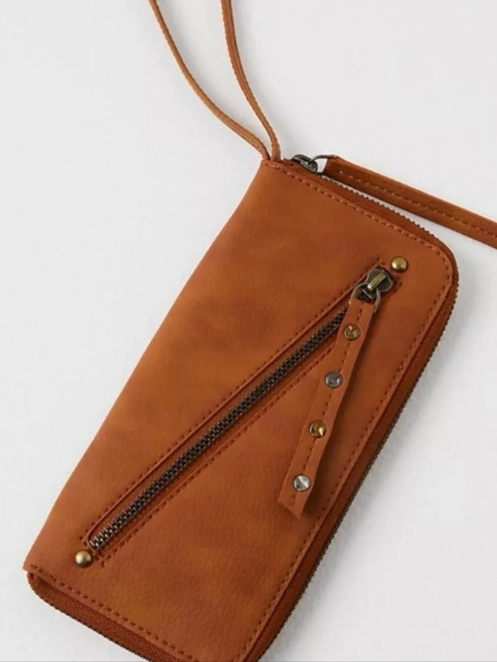 Free People Distressed Vegan Leather Wristlet Wallet In Brown